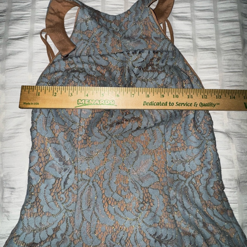 Dress the Population women’s small blue over nude halter high neck dress - Picture 5 of 12